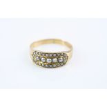Victorian grey full set seed pearl 15ct yellow gold ring, Chester 1881, band has been resized,