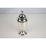 Edwardian silver sugar caster, reeded finial, bead detailing, circular moulded foot, makers