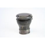 18th century snuff mull, the white metal mounted hinged lid opening to reveal plaque with the