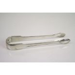 George III pair of silver fiddle and thread pattern sugar tongs, initials to the bridge, makers