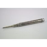 Early 20th century Sampson Mordan & Co silver gravity drop style pencil holder, engraved The Staff