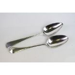 George II silver table spoon, Hanoverian pattern, initialled terminal verso, shell and scroll
