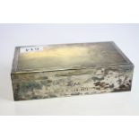 Silver cigarette box, engine turned hinged lid, engraved personalisation to bod, hallmarked London