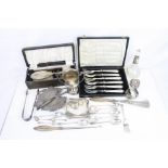 Silver to include silver collared scent bottles, six silver handled cake forks, silver teaspoons,