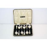 George VI cased set of six silver coffee spoons, Hanoverian pattern, makers Viners Ltd, Sheffield