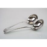 Pair of early George III silver sauce ladles, Old English shell pattern, engraved initial verso,