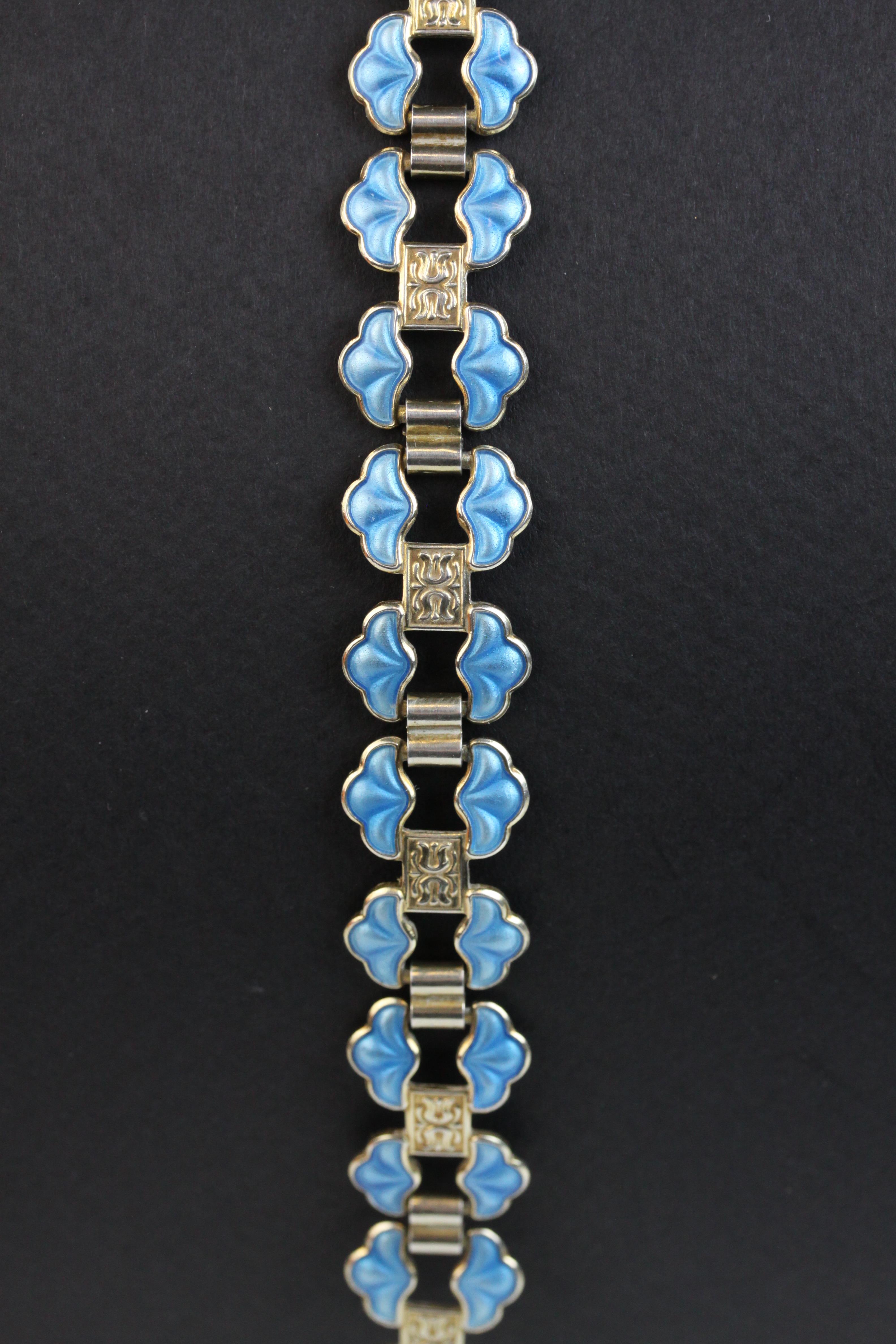 Albert Scharning Norwegian enamelled silver gilt bracelet, a double row of enamelled shell motifs - Image 2 of 5