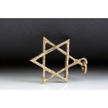 9ct yellow gold Star of David pendant, textured design, length approx 2.5cm