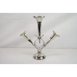 Edwardian silver epergne with three fluted silver vases, weighted base, makers William Neale,