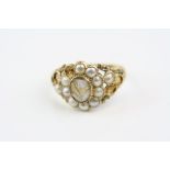 William IV pearl cluster cameo yellow metal mourning ring, the centre shell cameo depicting a