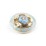 Victorian seed pearl enamelled yellow gold brooch, the central star design set with seed pearl,