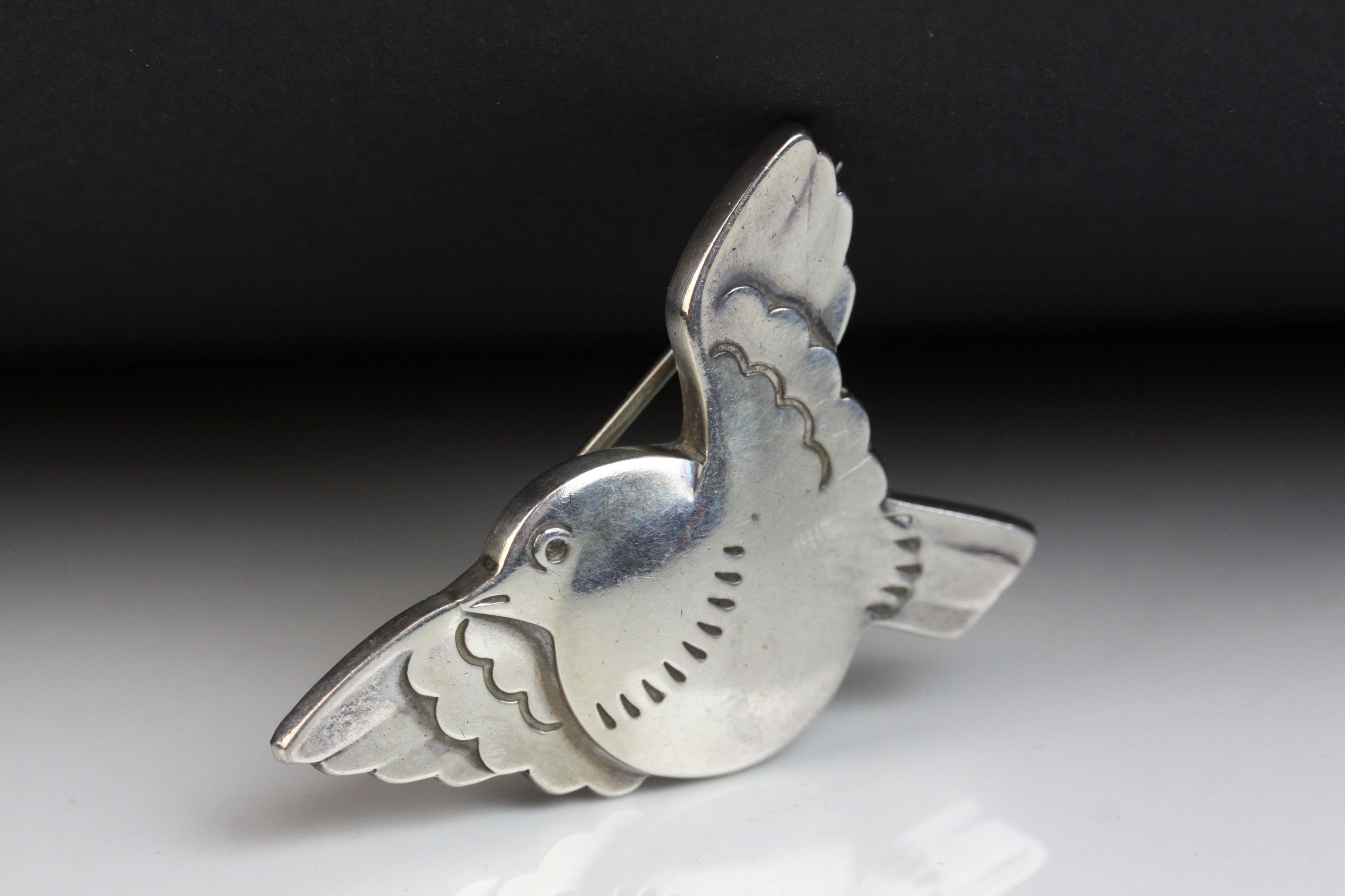 Arno Malinowski for Georg Jensen; a sterling silver brooch modelled as a bird with wings