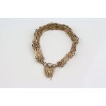 9ct rose gold textured gate link bracelet with padlock clasp, length approx. 18cm (af)