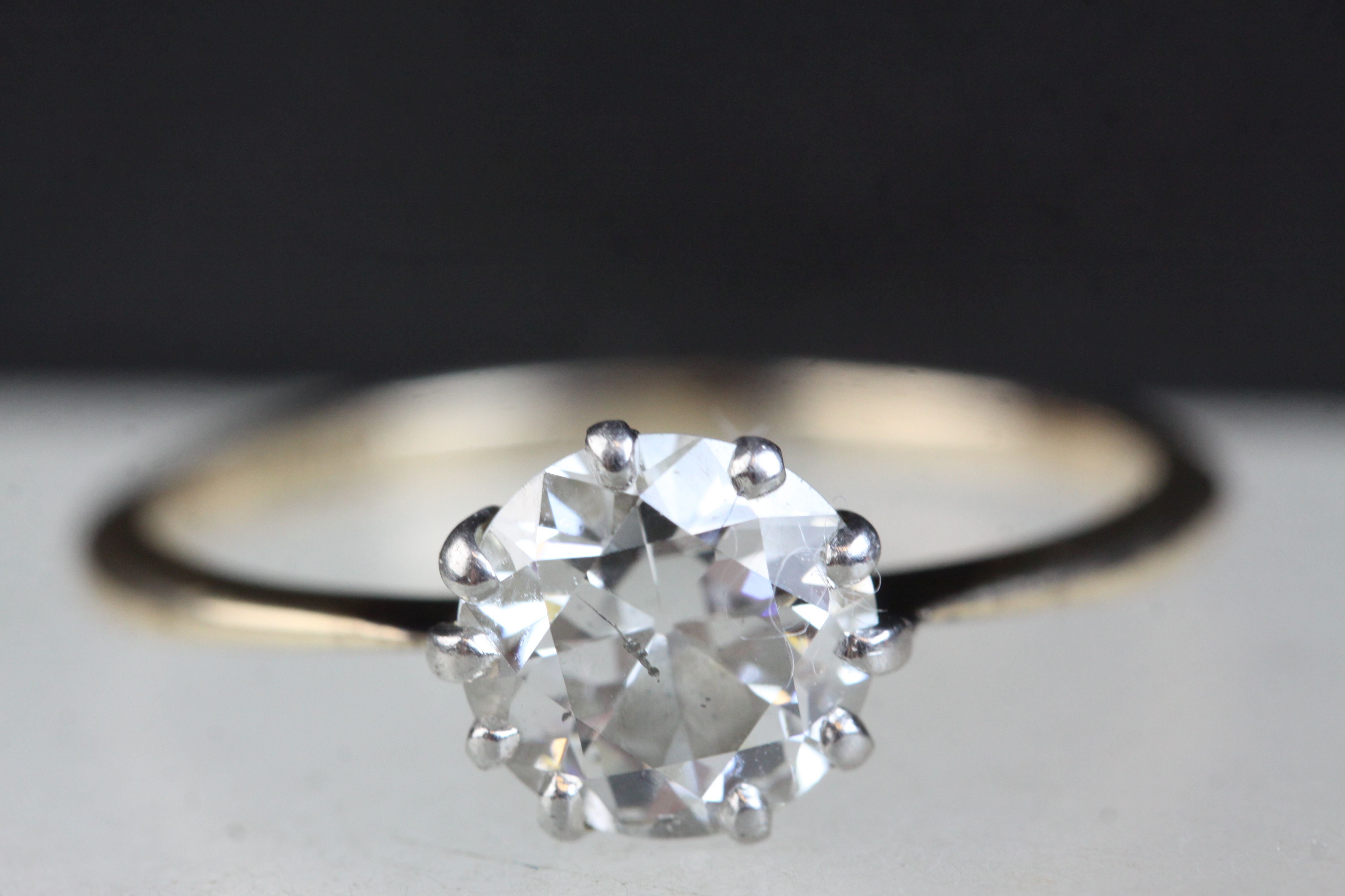 Diamond solitaire yellow gold ring, the round brilliant cut diamond measuring approx 1.50 carat,