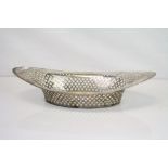 Silver pierced oval bread basket, makers Barker Brothers Ltd, Chester 1913, length approx 33cm