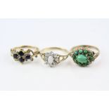 Three rings to include turquoise 9ct yellow gold cluster ring, ring size L, an opal and cubic