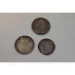 A 1688 James II Full Crown coin together with a 1707 Queen Mary Full Crown coin and a William III