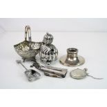 German silver swing handled bon bon dish raised on four feet, pierced design with swag and garland