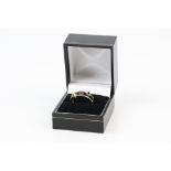 Amethyst asymmetric 9ct yellow gold ring, small round amethyst, channel set, pierced rectangular set