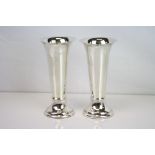 Edwardian pair of silver trumpet vases, knopped stem, filled bases, makers Hilliard & Thomason,