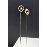 Diamond yellow metal stick pin, the round old cut diamond weighing approx 0.10 carat; together