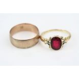 Ruby 18ct yellow gold ring, oval mixed cut ruby measuring approx 8mm x 6.5mmm (heavily abraded)