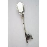 Large silver key, fan shaped terminal, makers James Fenton & Co, Birmingham, 1937, length approx