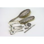 Six Victorian silver teaspoons, Old English pattern, foliate engraved decoration to stem, makers
