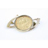 Victorian full sovereign coin 9ct yellow gold brooch, the sovereign dated 1890, the brooch length