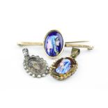 Limoges 9ct yellow gold bar brooch, the central oval enamelled panel depicting the Virgin Mary,