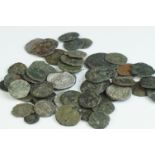A collection of approx 50 Roman coins together with an english hammered silver coin.