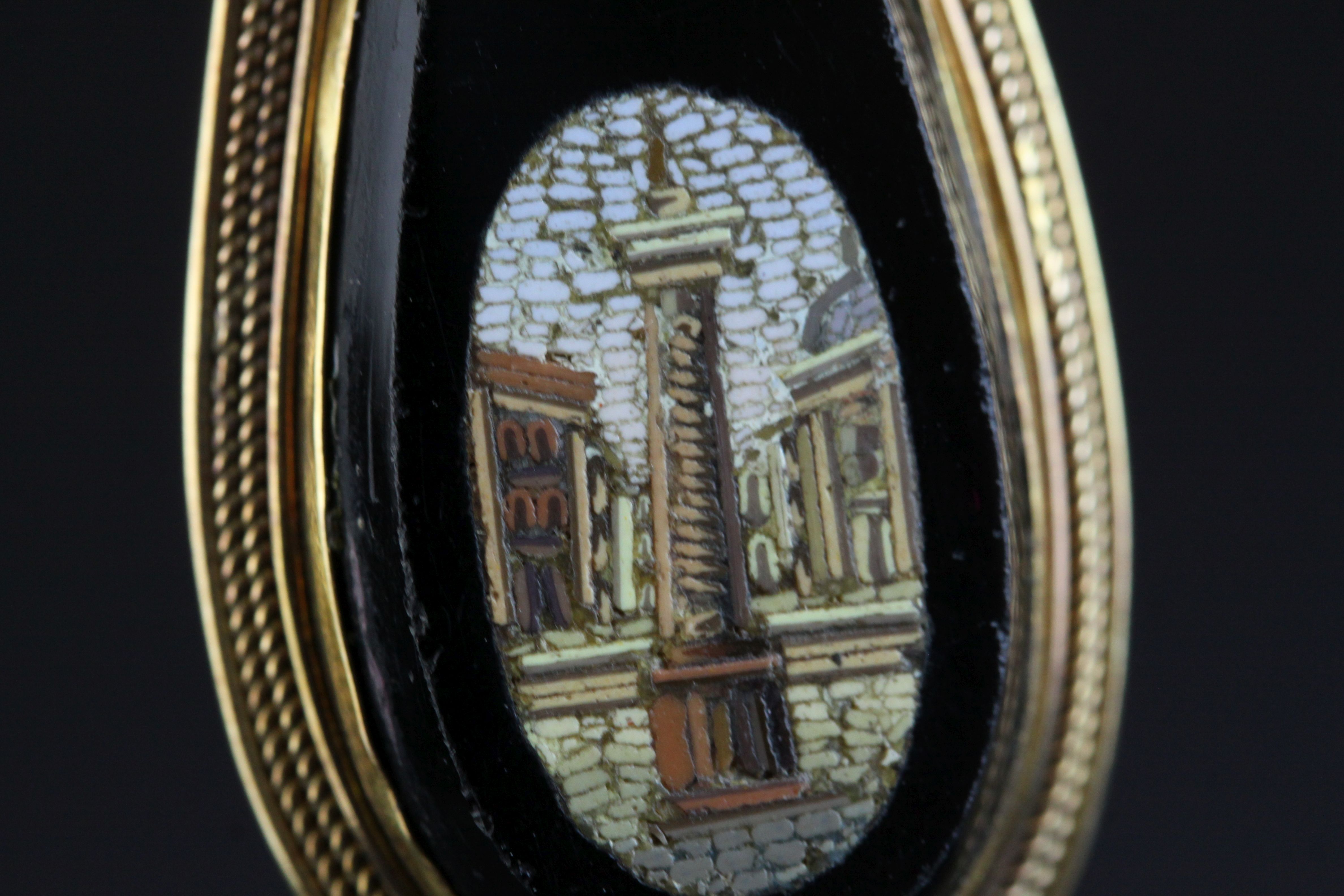 Victorian micro-mosaic unmarked yellow gold pendant depicting Trajan's Column, rub over setting, - Image 6 of 7