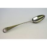 Early George III silver table spoon, bright cut swag decoration, initialled terminal, makers