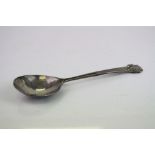 Arts & Crafts silver spoon with cast acorn design in relief to finial, fig shaped bowl, makers Henry