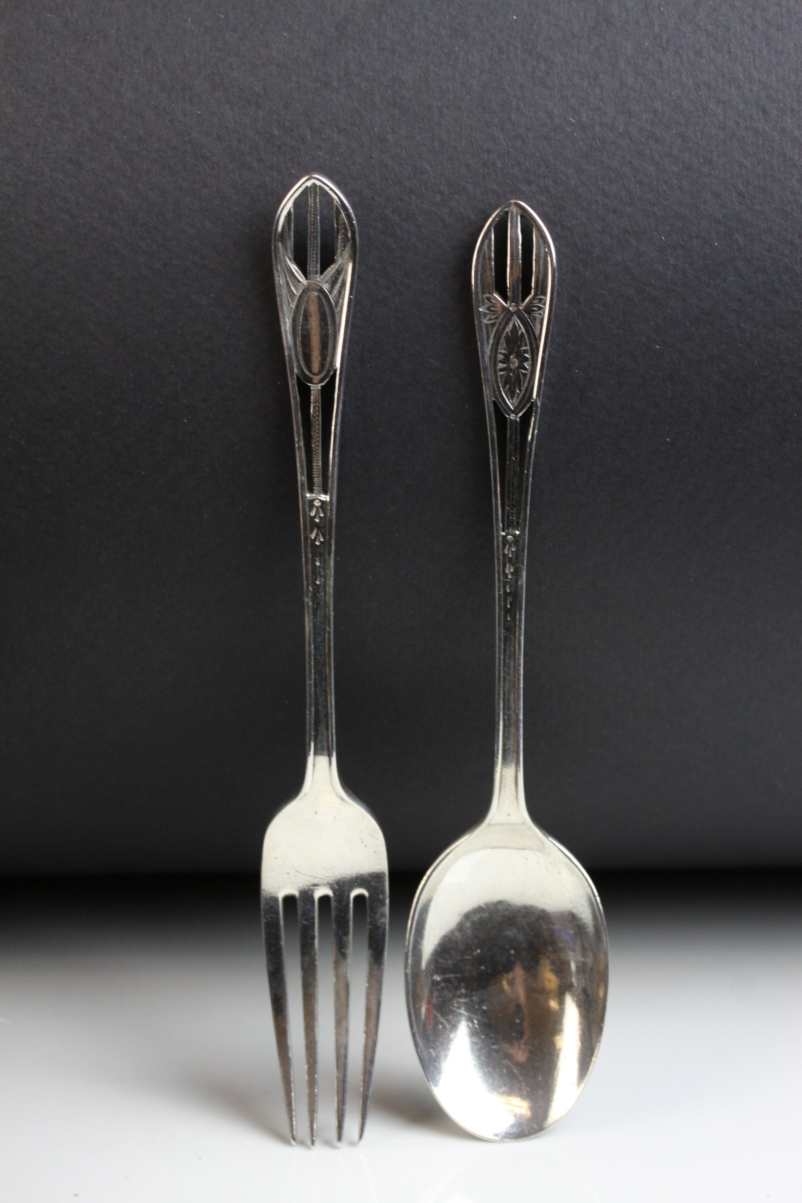 Early twentieth century matched silver Christening set comprising spoon, fork and napkin ring, - Image 5 of 8