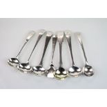 Seven various George III silver salt spoons to include shovel-style, fiddle pattern and Old