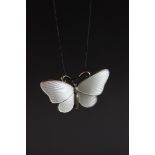 Ivar Holth, Norwegian enamelled silver butterfly, white basse-taille enamel, stamped 925S Sterling