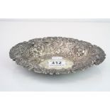 Victorian silver oval dish, repousse floral and foliate scroll decoration, makers Charles Stuart