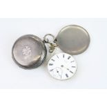 Silver full hunter pocket watch by E J Dent, London, the case hallmarked 1899 (af)