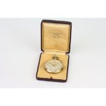 Rolex for Bucherer 9ct yellow open faced top wind slim line pocket watch, champagne dial and