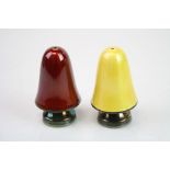 Pair of David Andersen enamelled silver salt cellars of toadstool form, basse-taille red and
