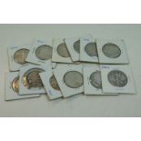 Twelve United States Of America silver walking Liberty half dollar coins, years include 1943, 1942