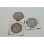 Three United States Of America silver Morgan Dollar coins to include dates 1878, 1883 and 1921,