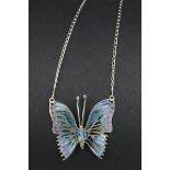 Scottish silver cloisonne enamelled butterfly pendant necklace, maker Alastair Norman Grant,