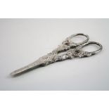 Pair of Continental silver grape scissors, cast vine and grape decoration, stamped 800, length