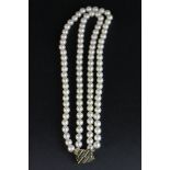 Cultured pearl two strand 14ct gold necklace, cream pearls with pink overtones, 14ct yellow and