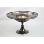 Silver pedestal bowl, pierced fretwork border, knopped stem, makers Adie Brothers Ltd, Birmingham