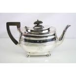 Edwardian three piece silver tea service comprising teapot, milk jug and twin handled sugar bowl,