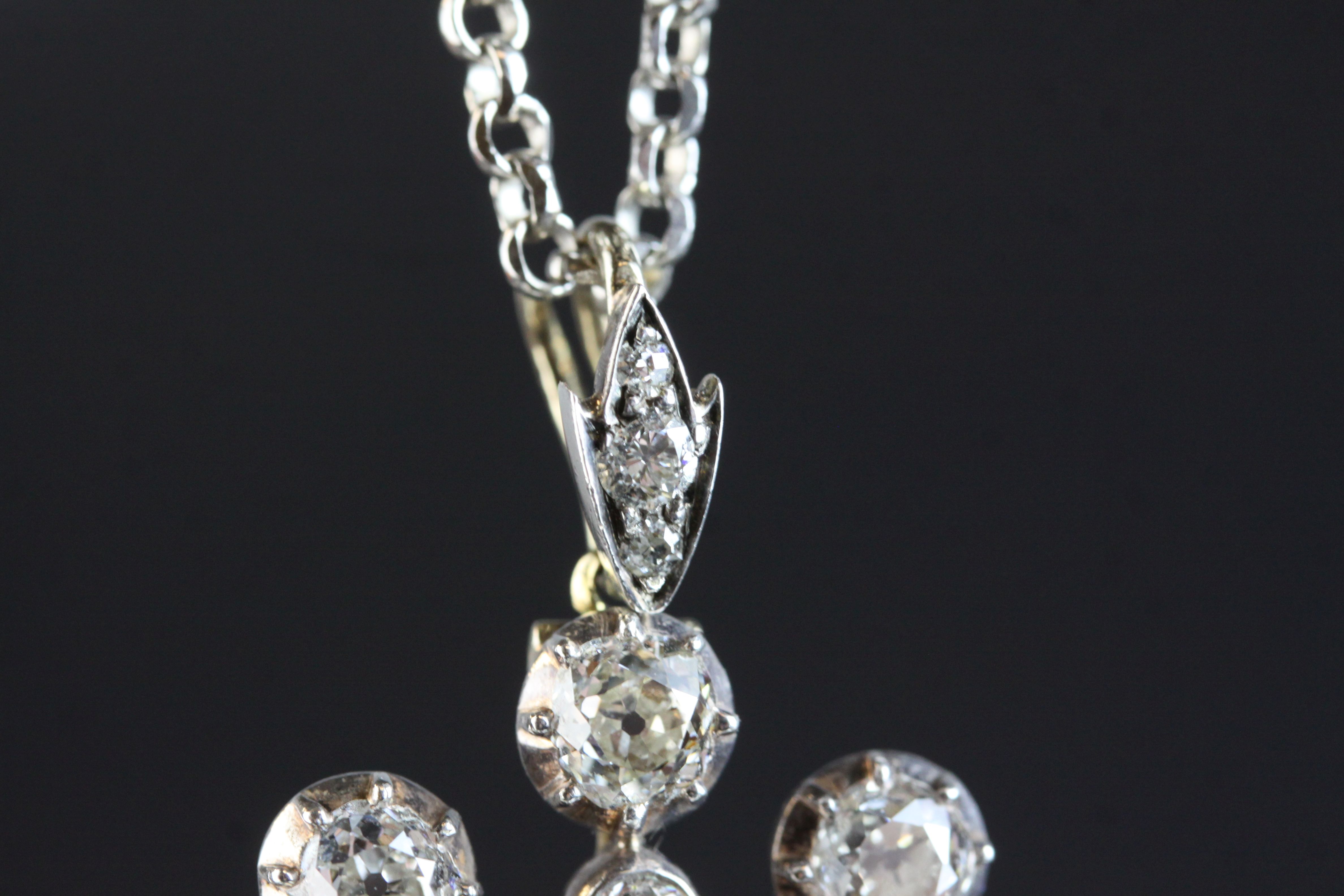 Victorian diamond pendant necklace with dropper, scroll design, the principle old round brilliant - Image 5 of 8