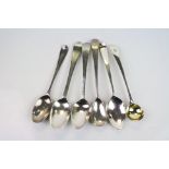Four George III Hester Bateman silver coffee spoons: Old English pattern, Hanoverian pattern &